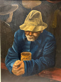 Original Vintage framed Oil Painting of The Loner at the Bar