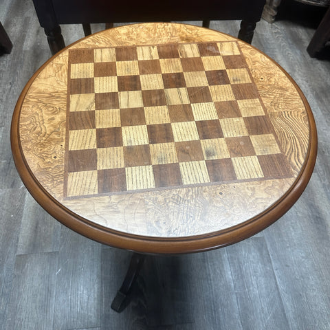 Vintage Two-Tiered Burlwod Chess Table