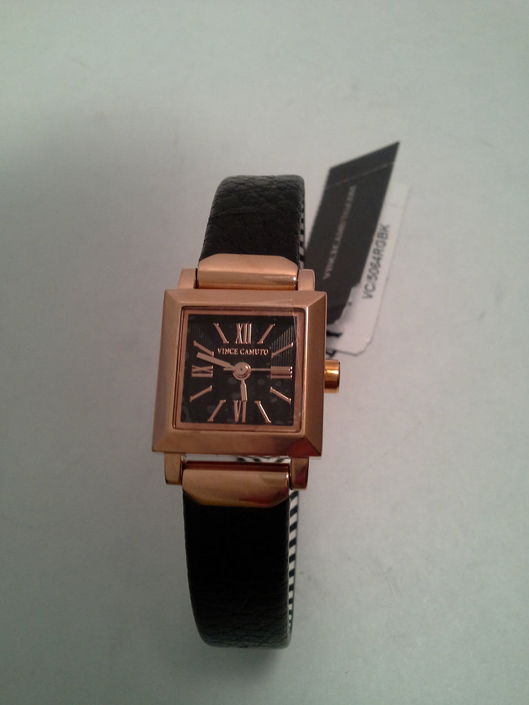 Vince Camuto Women's VC/5064RGBK Rose Gold-Tone Square Black Leather Strap Watch