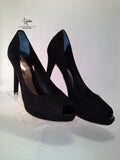 Coach Selma Black Suede Peep Toe Heels