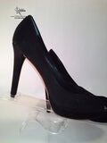 Coach Selma Black Suede Peep Toe Heels