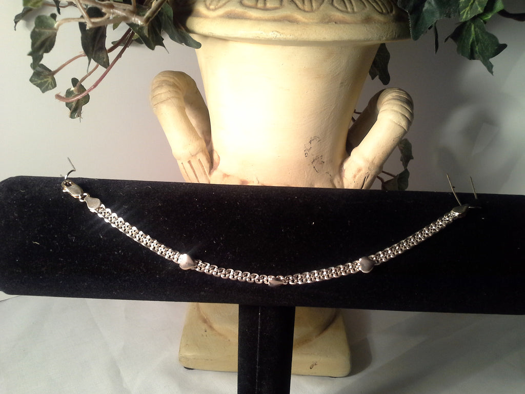 Sterling Silver Three Hearts Mesh Bracelet