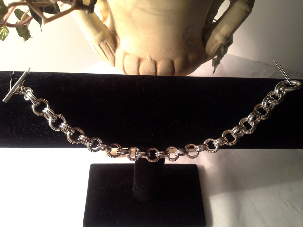 Men's Sterling Silver Double Circle Weave Chainmaille Bracelet