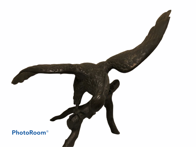Vintage Patinated Bronze American Bald Eagle Upon Landing 36” sculpture
