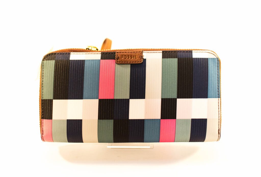 Fossil Bright Multi Emma RFID Large Zip Clutch Wristlet