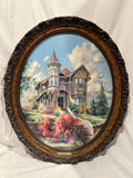 Vintage framed oil painting, titled "Hummingbird Hill" by Marty Bell