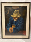 Original Vintage framed Oil Painting of The Loner at the Bar
