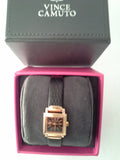 Vince Camuto Women's VC/5064RGBK Rose Gold-Tone Square Black Leather Strap Watch