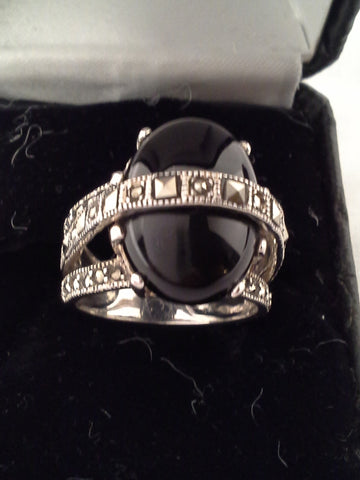 Sterling Silver 925 Black Onyx Raised Dome Ring