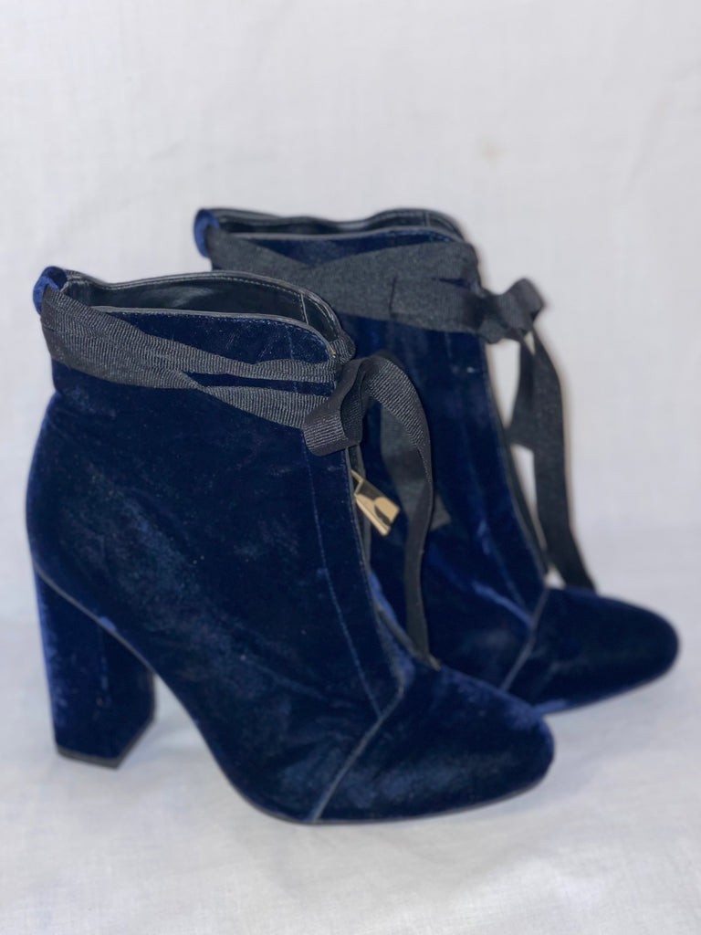 Zara Blue Suede Zip Ribbon Ankle Boot